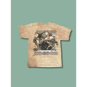 VINTAGE 1997 The Muntain MENS t-shirt Sz L Wolf Wolves NATIVE AMERICANS 90's